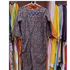 Blue & Rust Geometric Print Salwar Suit with Dupatta | Elegant Ethnic Wear for Women