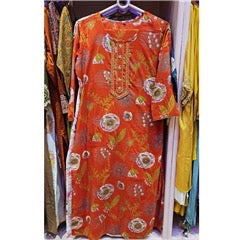 Rust Orange Floral Grace Kurta Set with Thread Placket Detailing | Casual Festive Ethnic Wear