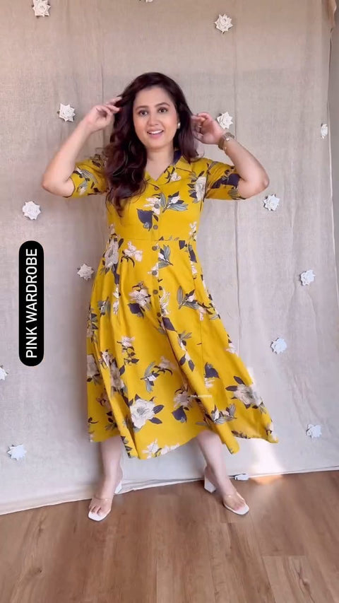 Swarit Floral Printed Shirt Dress — 100% Pure Cotton in Peach, Sky Blue & Mustard