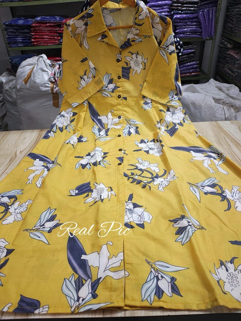 Swarit Floral Printed Shirt Dress — 100% Pure Cotton in Peach, Sky Blue & Mustard