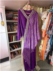 Royal Purple Asymmetric Kaftan Gown | Zari Sequin V-Neck | Festive Ethnic Wear