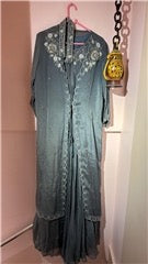 Misty Grey Embroidered Layered Gown Set | Scalloped Floral Ethnic Wear | Wedding Gown