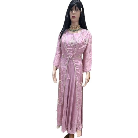 Blush Pink Embroidered Long Jacket Gown Set | Sequin Ethnic Fusion | Wedding Wear