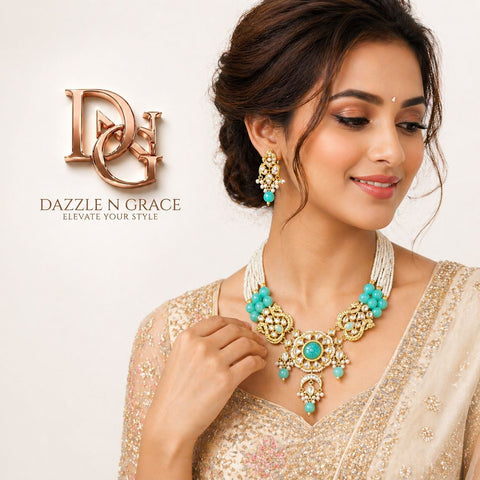 Royal Kundan Turquoise Statement Necklace Set