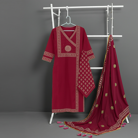 Aesha Maroon Cotton Printed Kurti Set with Dupatta | Festive Casual Ethnic Wear