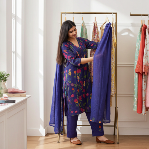 Aesha Purple Floral Printed Kurta Set with Pant