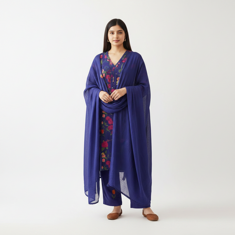 Aesha Purple Multicolor Floral Printed Kurta Set with Pant | Casual Ethnic Coord Set