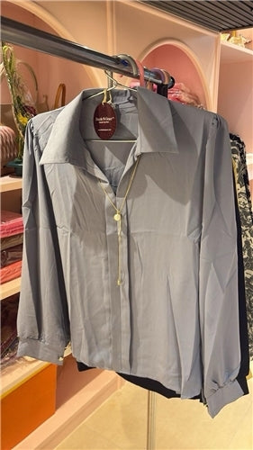 Solid Puff Sleeve Collared Shirt — Premium Polyester Blend in 9 Elegant Shades