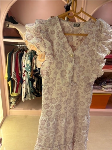Women’s Crinkled Floral Cotton Frock — Ruffle Sleeves in 6 Pastel Colours | Free Size