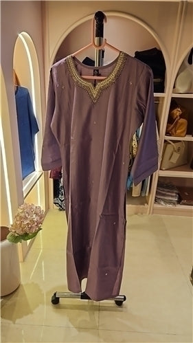 Elegant Mauve Kurta & Salwar Set with Cream Dupatta | Festive Ethnic Wear for Women