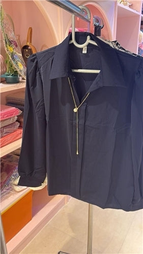 Solid Puff Sleeve Collared Shirt — Premium Polyester Blend in 9 Elegant Shades