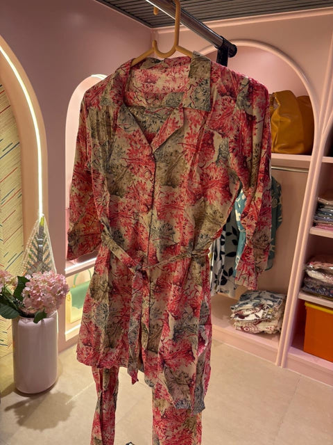 Floral Printed Loungewear Set with Belt