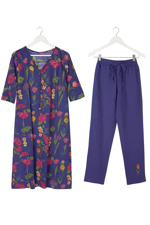 Aesha Purple Multicolor Floral Printed Kurta Set with Pant | Casual Ethnic Coord Set