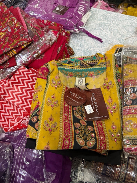 Kasa Mustard Printed & Embroidered Salwar Suit with Pant Set | Festive Ethnic Wear for Women