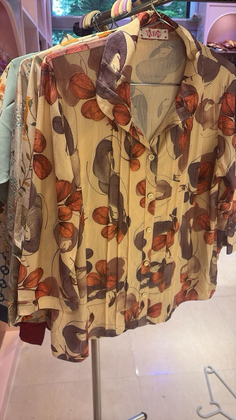 Collared Printed Rayon Top — Floral & Geometric Prints with Button Placket