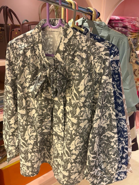 Floral Printed Bow-Tie Neck Top — Rayon Blend in 4 Elegant Colour Combinations