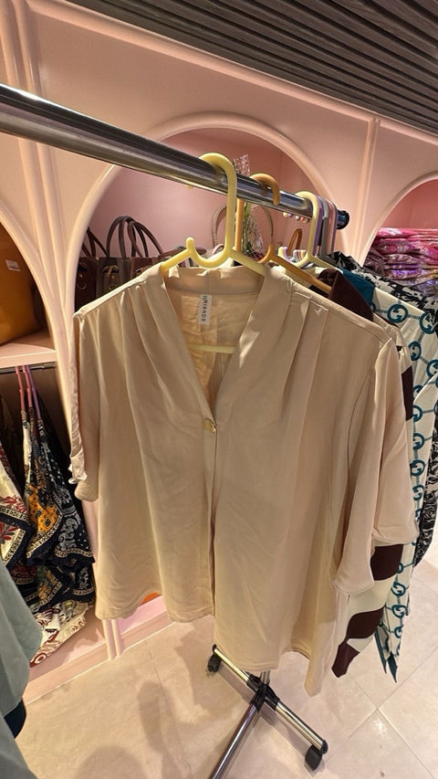Solid Front-Pleated Short Kimono Shirt — Flowy Polyester in 6 Elegant Shades