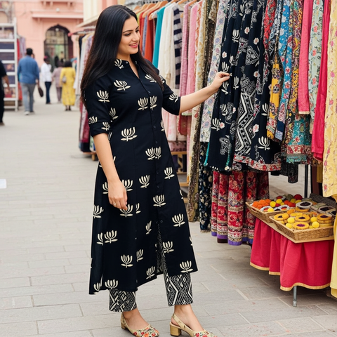 Block Printed Coord Set _Shirt Style Kurta with Matching Pants